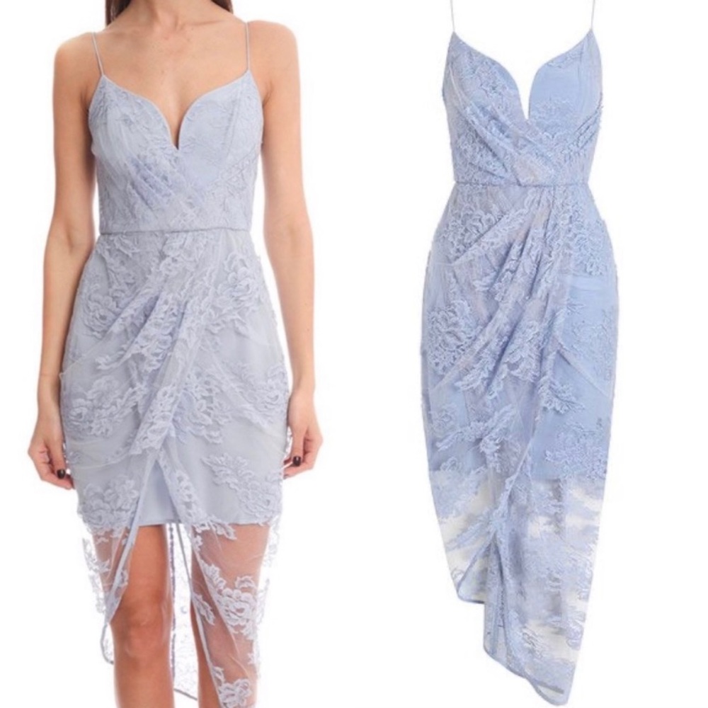 Zimmermann Light Blue Seer Plunge Lace Draped Cocktail Dress 1 US6
